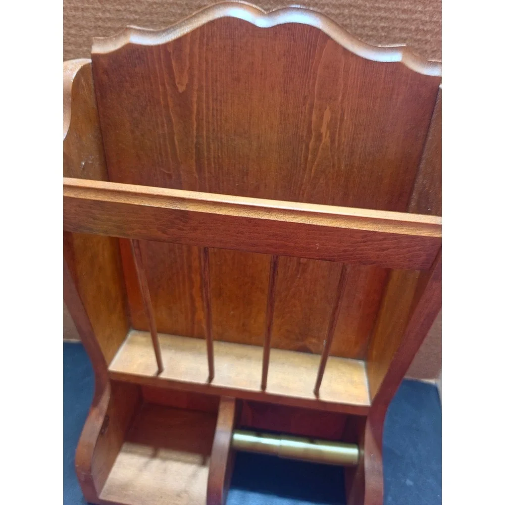 Vintage Style Wood Wall Mount Magazine Rack Toilet Paper Holder Storage Shelf